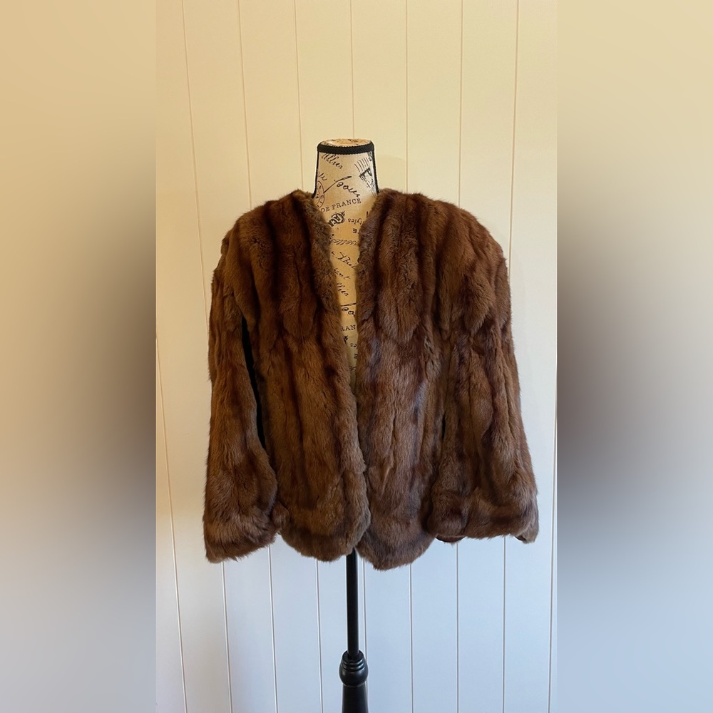 Vintage Brown Real Authentic Mink Cape W/ Arm Holes & Scallop Bottom - One Size